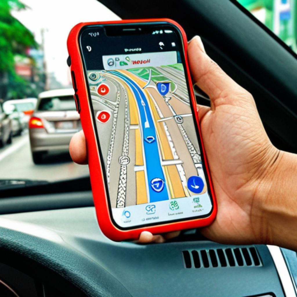 **Image:** A person using the Grab app on their phone in Bangkok traffic. The scene should show the convenience of the app despite the busy environment. Focus on the ease of use and modern technology.