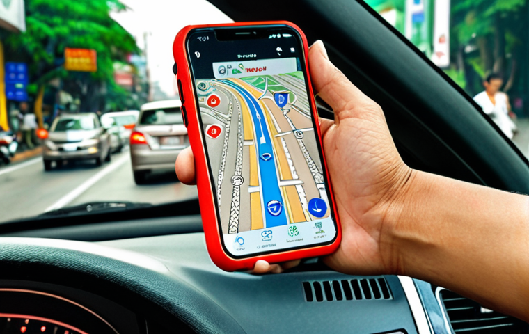 **Image:** A person using the Grab app on their phone in Bangkok traffic. The scene should show the convenience of the app despite the busy environment. Focus on the ease of use and modern technology.