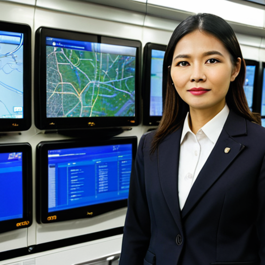 Modern Bangkok BTS Skytrain Manager**
"A professional and confident transportation manager, a Thai woman in her late 30s, fully clothed in a smart business suit (appropriate attire), standing inside a modern Bangkok BTS Skytrain control room. The background shows digital displays and monitors with maps of the BTS system. Safe for work, family-friendly, perfect anatomy, correct proportions, professional, modest clothing, high quality, well-formed hands, proper finger count, natural body proportions."
**