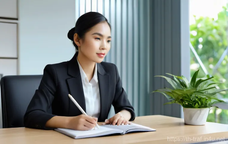 교통직 공무원 면접 준비 전략 - **Image Prompt: Calm Preparation for an Interview**
    "A young Thai woman, appearing to be in her ...