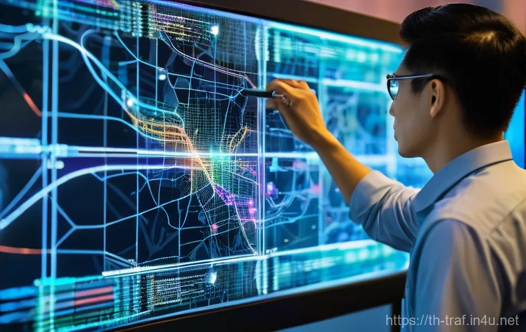 교통직 실무와 자격증 연관성 - **Prompt:** A dynamic, high-angle shot showcasing a bustling, high-tech traffic control center in a ...