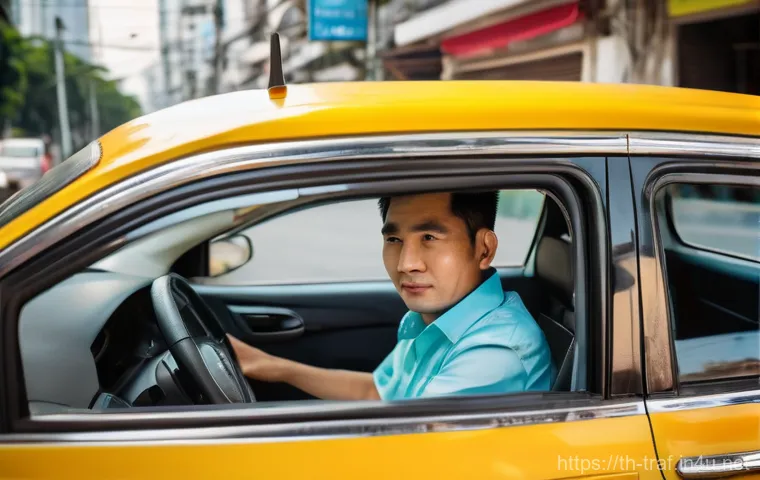 교통 관련 자격증의 종류와 장점 - A cheerful young Thai woman, in her early twenties, stands beside a modern, compact car on a bright,...
