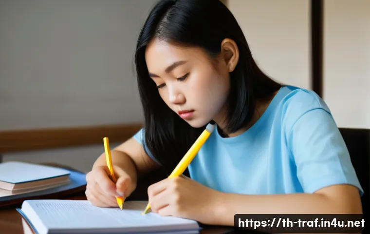 교통직 시험 준비 경험 공유 - **Prompt:** A determined young Thai woman, in her late 20s, with short, neatly styled dark hair, is ...