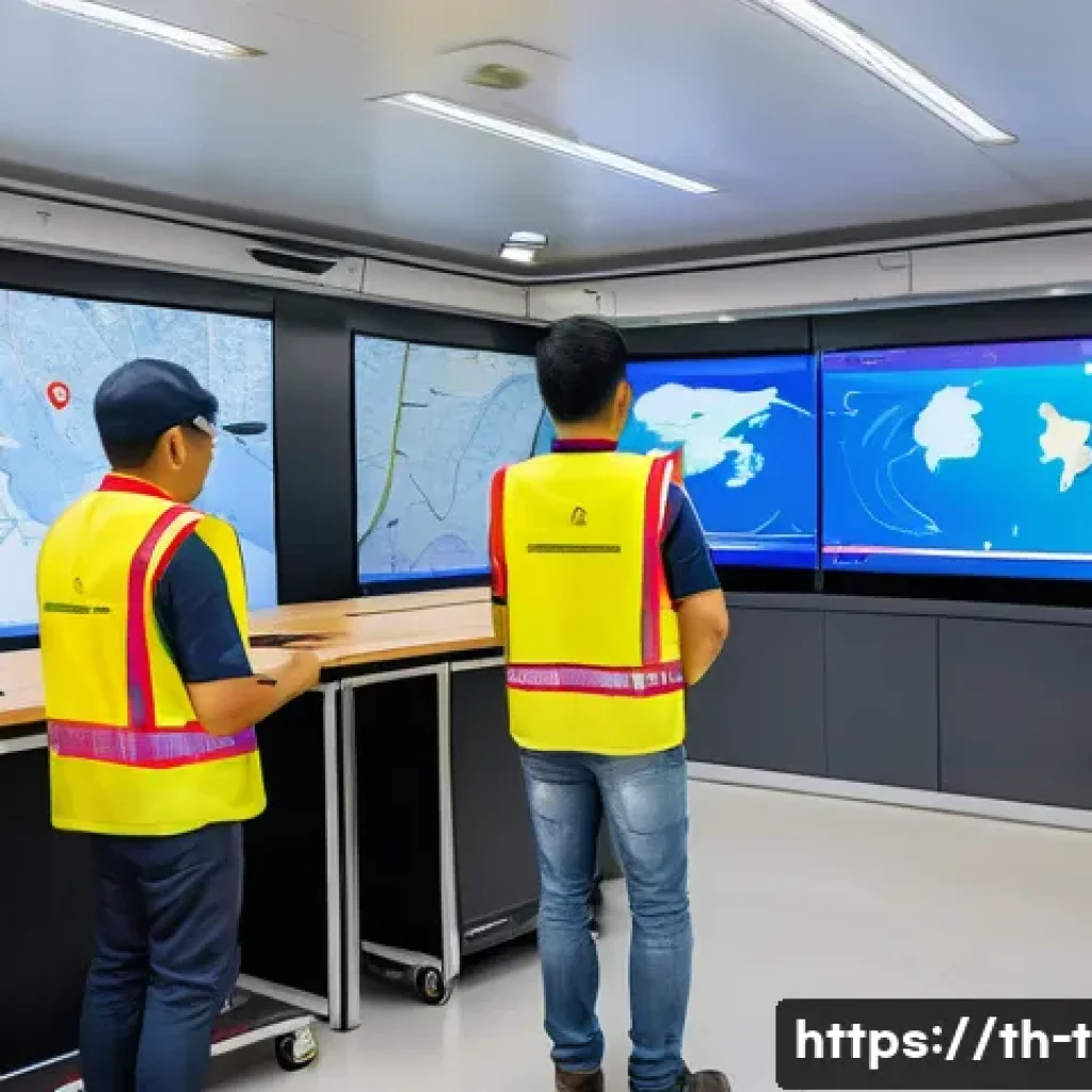 교통 관련 자격증 최신 소식 - A modern Thai logistics training center interior with adult truck drivers wearing safety vests and c...
