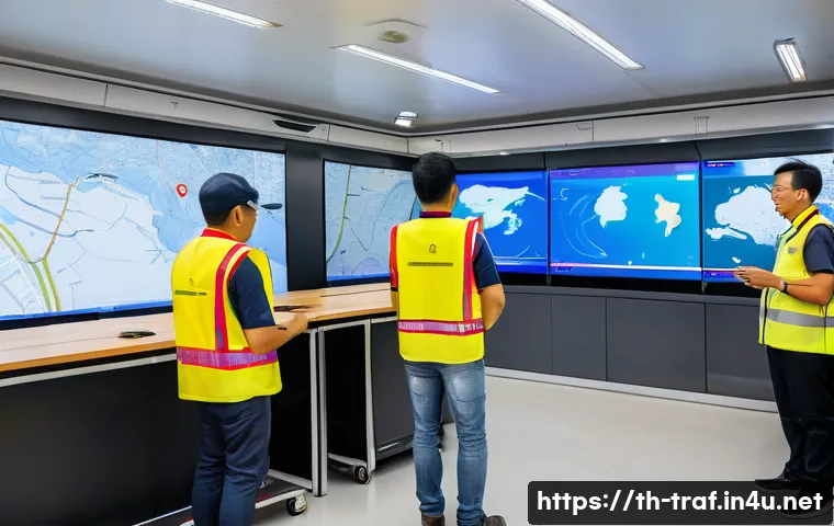 교통 관련 자격증 최신 소식 - A modern Thai logistics training center interior with adult truck drivers wearing safety vests and c...
