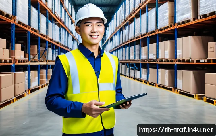 교통직 자격증의 실무 적용 사례 - A professional Thai logistics manager wearing a neat uniform and holding a digital tablet, standing ...
