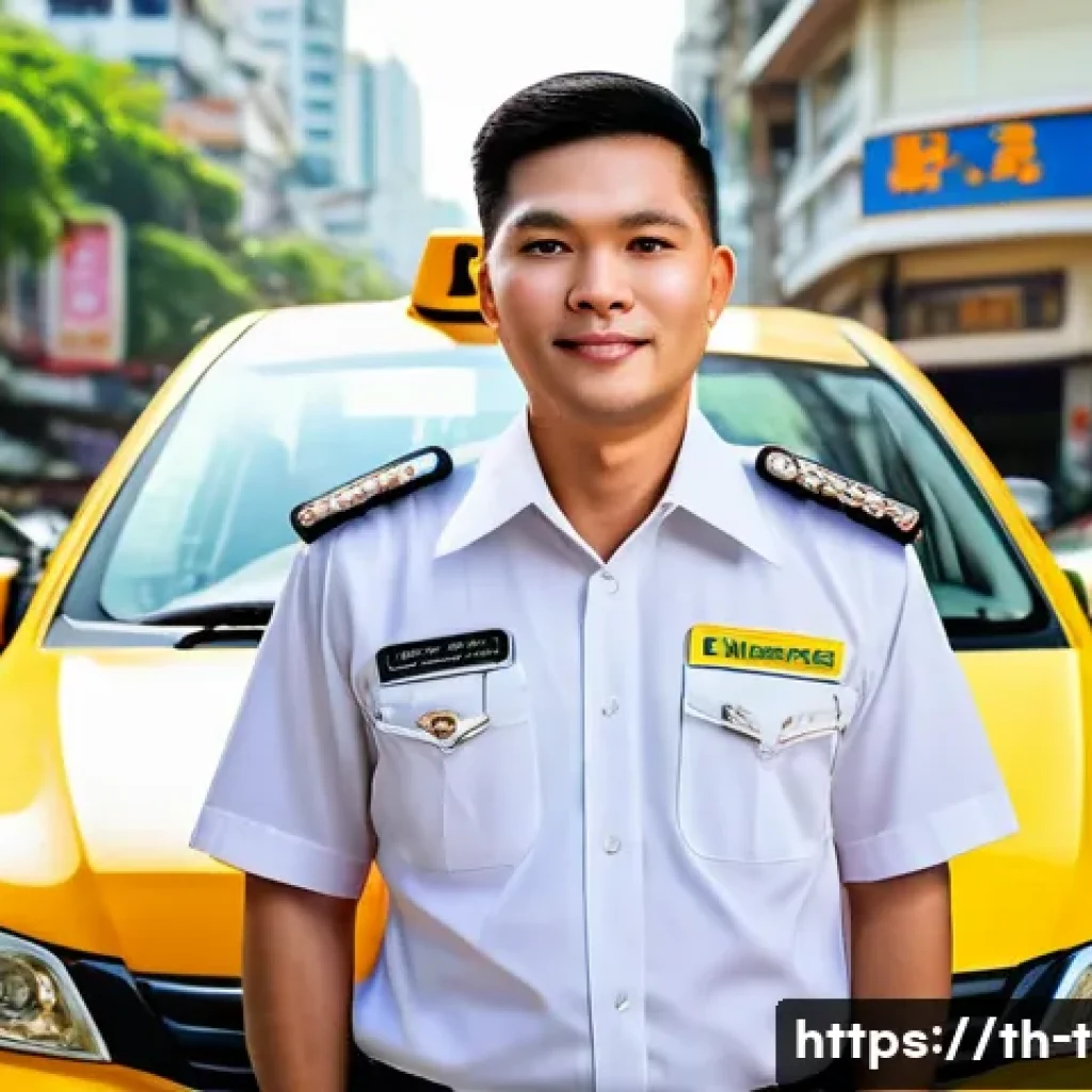 교통업계 필수 자격증 - A professional Thai public transport driver wearing a clean uniform and a visible public service dri...