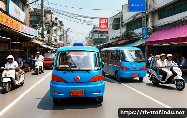 교통 실습의 중요성 - A realistic urban driving training scene in Bangkok during rush hour, showing a diverse group of adu...