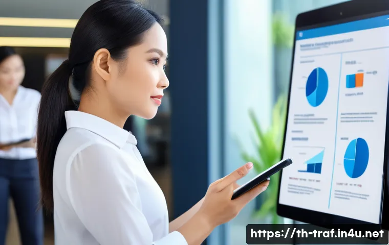 교통직 이직 후 커리어 변화 사례 - A professional Thai woman in business casual attire, confidently presenting a career plan on a digit...