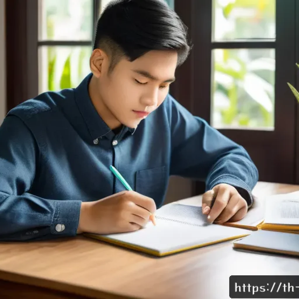 교통직 필기시험 고득점 준비 사례 - A focused Thai student sitting at a wooden desk with textbooks and notes on transportation law and m...