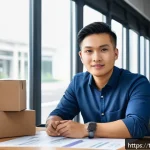 Home 19 교통직 연봉 협상 노하우 - A professional Thai logistics worker confidently negotiating salary in a modern office setting, wear...