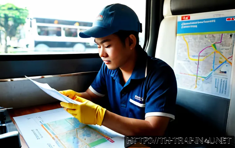 교통관련 직종별 취업 준비 자료 - Photorealistic Thai job seeker preparing for a public transportation career, seated at a tidy desk i...